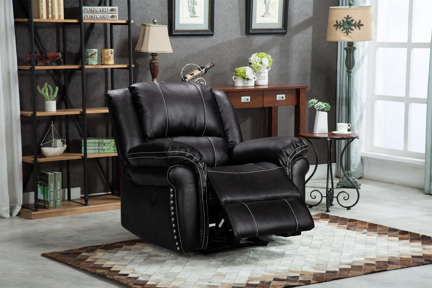 Crown World Air Leather Recliner Set  (3+2+1) in Black Color