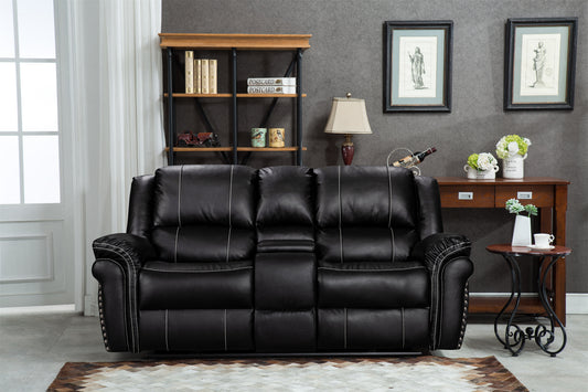 Crownworld Double Recliner Black Air leather - Premium  from Crownworld Furniture - Just $1600! Shop now at Crownworld Furniture