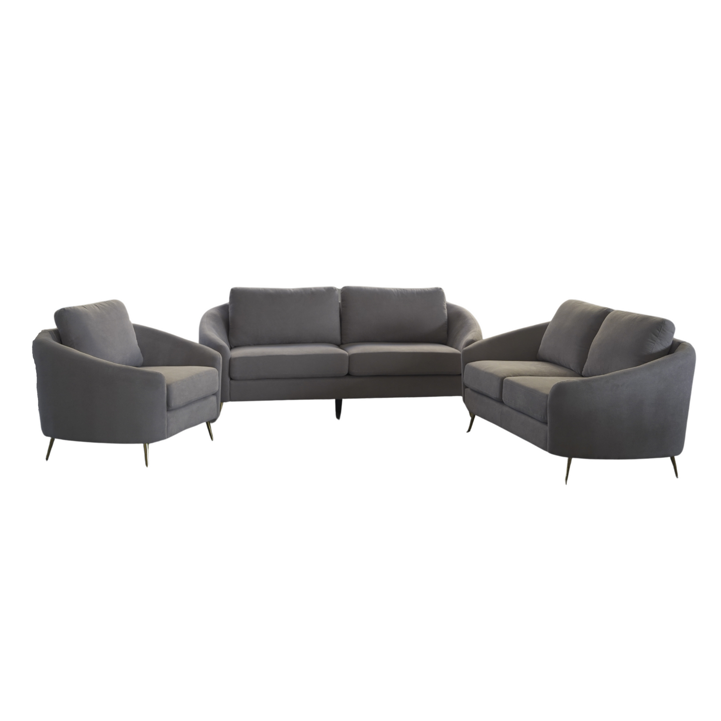 Crown World Sofa + Loveseat + Chair (3+2+1) in Grey Color