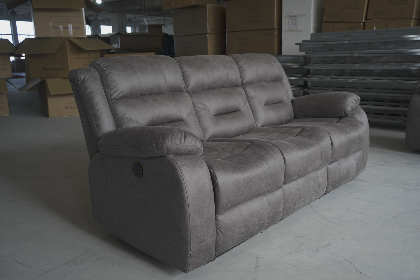 Crown World Three Seater Recliner in Grey Color